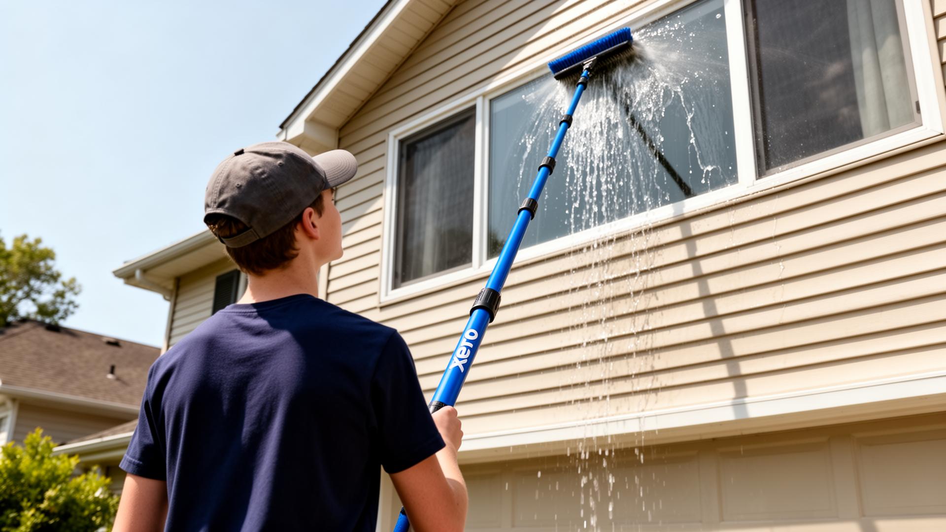Professional window washing on a residential home in the Quad Cities
